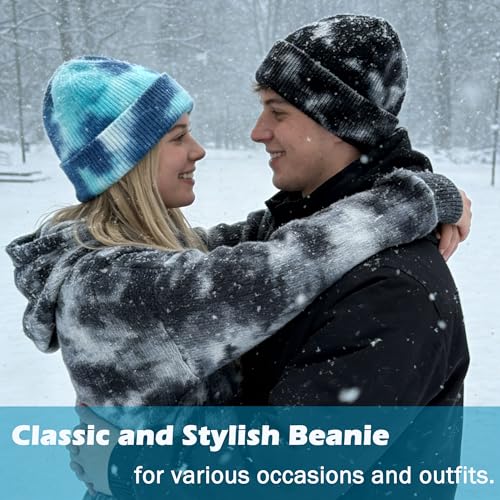 Beanie for Women Men Unisex Tie Dye Cuffed Knit Skull Cap Colorful Gradient Winter Hat Soft Slouchy Warm Less Static - color: Yellow