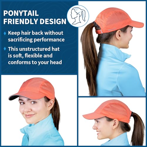 TrailHeads Women's Race Day Running Hat, Sports Cap with Reflective Trim - color: Coral