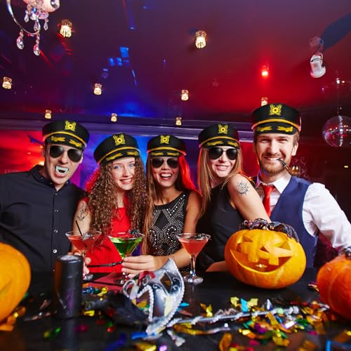 dodowin Captain Sailor Hat Set for Women Men, Yacht Rock Party Costume 4pcs - style: Black Captain Hat Set