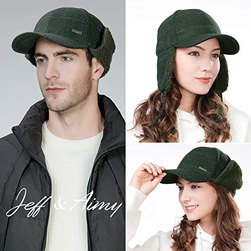 Jeff & Aimy Unisex Winter Earflap Trapper Hunting Ski Hat Baseball Cap 54-62CM - color: 99726#olivegreen, size: Large