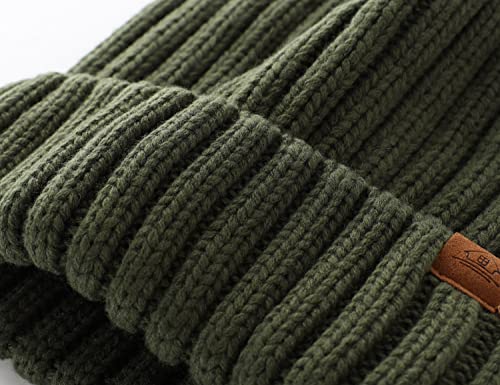 Home Prefer Mens Winter Hat Wool Fleece Lined Knit Beanie Hat Warm Stocking Caps - color: Army Green