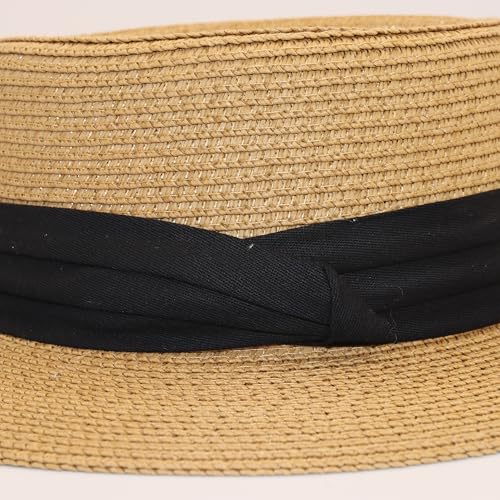 Straw Sun Hat Wide Brim Panama Boater Hat for Women & Men - Lightweight Foldable Summer Beach Hat for Vacation - color: Black