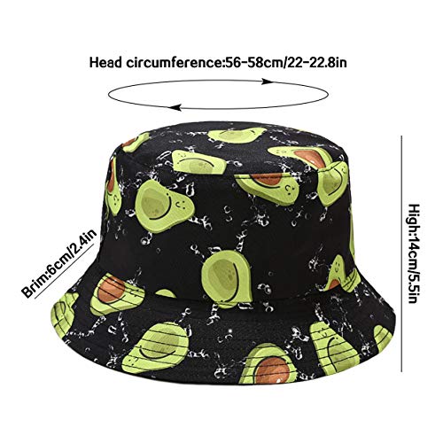Unisex Bucket Hat Beach Sun Hat Aesthetic Fishing Hat for Men Women Teens, Reversible Double-Side-Wear - color: Avocado Black