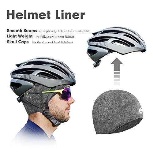 EMPIRELION Lightweight Thermal Skull Cap Ears Warm Cycling Helmet Liner Winter Running Beanie Hats Sweat Wicking - color: Black + Grey Melange 2pack