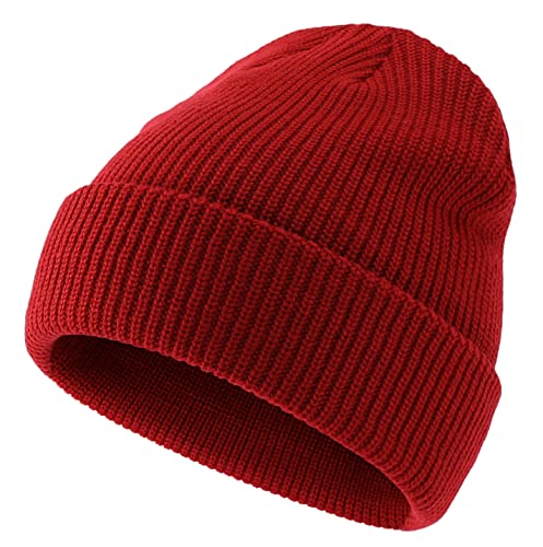 Connectyle Classic Double Layer Knit Beanie Hat Warm Thick Acrylic Winter Hats Daily Cuffed Beanies Watch Hat for Men Women - color: Dark Red
