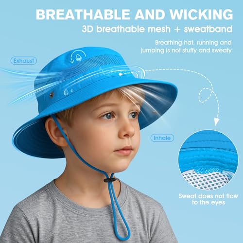 Century Star Outdoor Kids Sun Hat UPF 50+ Quick Dry Adjustable Bucket Hat Windproof Waterproof Beach Fishing Safari Hat - color: 2pcs Dark Grey & Sky Blue
