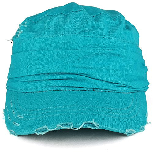 Vintage Frayed Wrinkled Elastic Band Cadet Style Army Cap