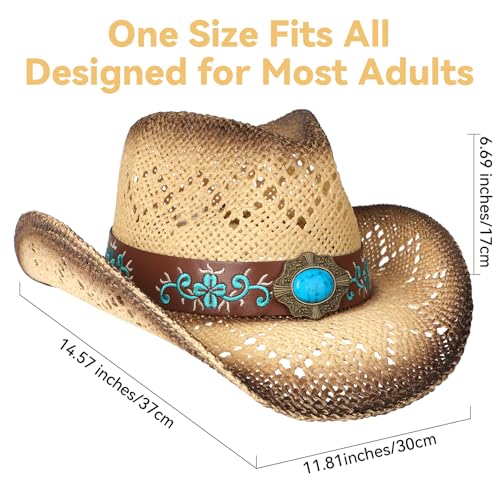 WQWOVRVO Cowboy Hat,Cowgirl Hat,Cowboy Hats for Women/Mens/Straw Wide with Shapeable Brim Western Cowboy Hat for Womens - color: Apricot & Coffee Color
