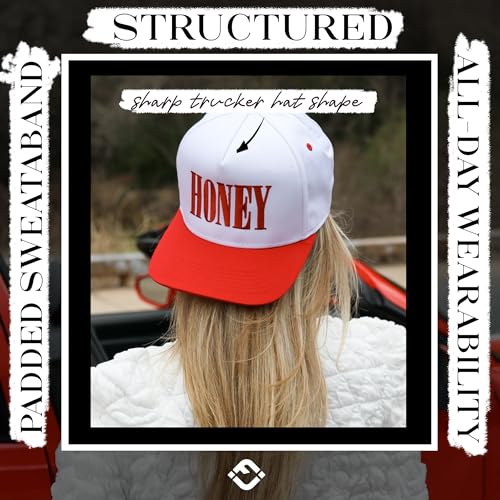Funky Junque Adult Trucker Snapback Hat 2-Tone Baseball Cap - color: Honey - White/Red