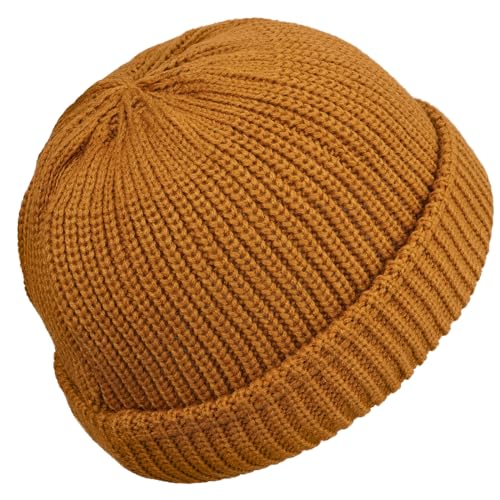 Croogo Daily Skull Cap Knit Beanie Hat Classic Men Warm Winter Hats Trawler Toboggan Cap Roll-up Edge Swag Fisherman Ski Cap - color: Kh45-nn-s-camel, size: Small
