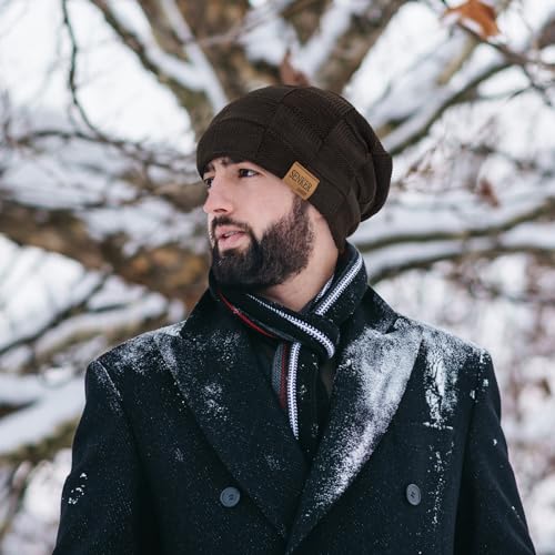 Senker Fashion 2 Pcs Winter Slouchy Beanie Hats for Men, Warm Mens Beanies - color: Black Coffee