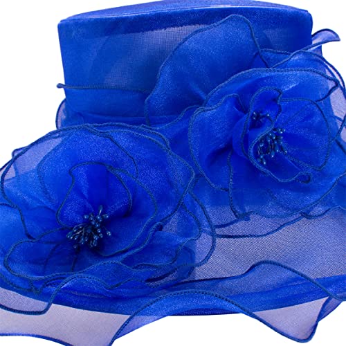 Lawliet Womens Dressy Wide Brim Church Wedding Occasion Sun Hat A613 - color: Royal Blue