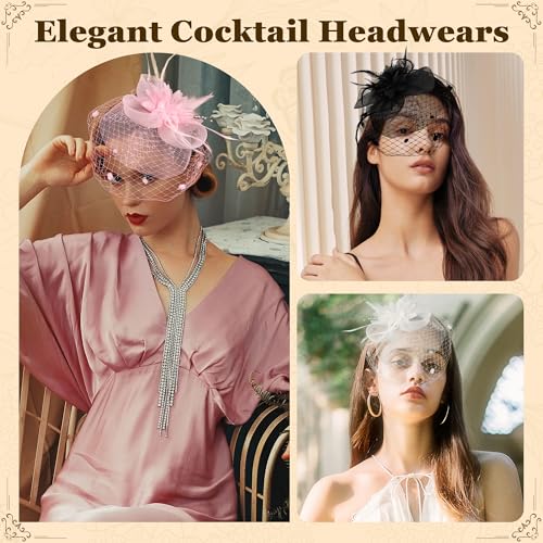 Fascinators Hats for Women Tea Party Hat Floral Feathers Mesh Headwear Lace Headband Veil Hair Clip Cocktail Wedding Church - color: Beige White