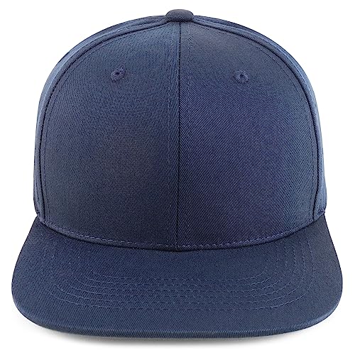 Trendy Apparel Shop Oversize XXL Cotton Structured 6 Panel Flat Bill Snapback Cap - color: Navy