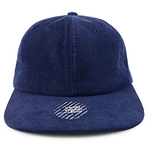 Trendy Apparel Shop Oversized XXL Unstructured Corduroy Flatbill Strapback Baseball Cap - color: Navy