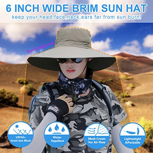 HUAMULAN Men Women 6" Wide Brim Sun Protection Hat Summer Fishing Hats - color: A3-armygreen