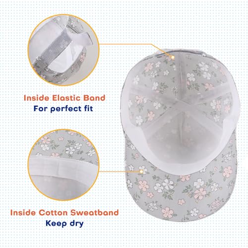 Peecabe Plain Toddler Baseball Hat Unisex Cotton Kids Trucker Hat Adjustable Baby Boys Sun Caps Girls Baseball Cap 1-5Y - color: Flower Gray, size: 6-24 Months