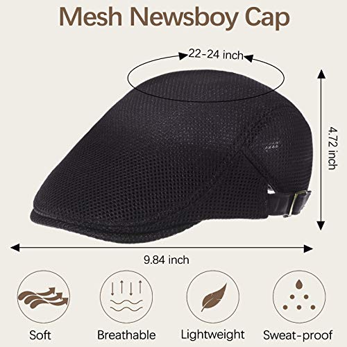 Geyoga 3 Pcs Mesh Newsboy Cap, Adjustable Mesh Cap - color: Beige, Light Gray, Black