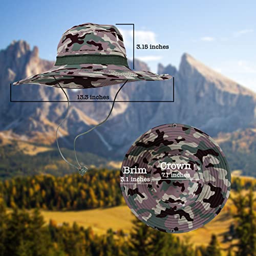 BaHoki Essentials Military Style Bucket Hat - Camo Outdoor Hat with Adjustable Strap - Wide Brim Safari Hat - style: Camo