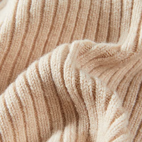 100% Merino Wool Cuff Beanie Hat, Unisex Warm Winter Caps Soft, Breathable & Cozy Stretchy Knitted Cuffed Cap - color: Apricot