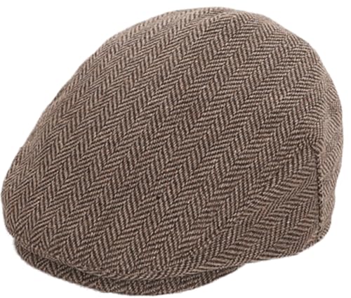 Kids Vintage-Herringbone-Tweed-Wool-Blend-Newsboy-Ivy-Hat-Flat-Beret-Hat - color: Gray Coffee