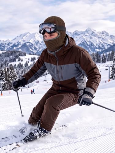 Blulu Ski Knitted Mask for Men,1 Hole - color: Coffee, size: Medium