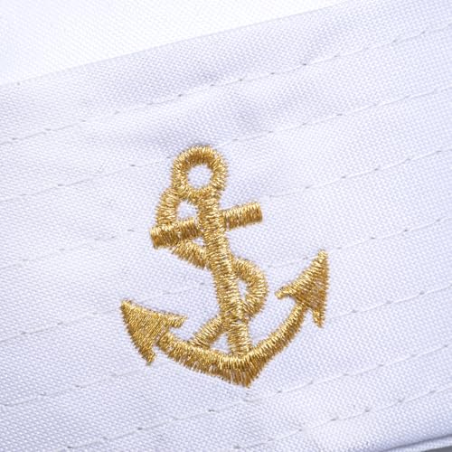 Vonokee Sailor Hat, White Captain Hat Yacht Sailor Ship Caps for Adult and Teens Halloween Costume Accessory - color: White Gold