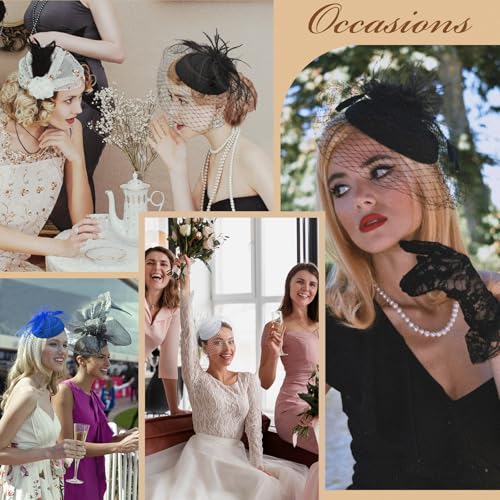 Fascinator Hat Veil Feather Fascinator Tea Party Bridal Wedding Veil Retro Hat Pillbox Hat - color: Peachy Pink