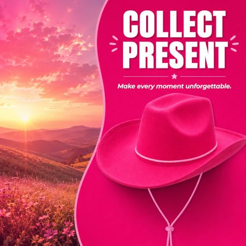 COLLECT PRESENT Plain Felt Cowboy & Cowgirl Hat for Men and Women | Western Studded Cowboy Hat in Adult Sizes - color: Fuchsia Pink