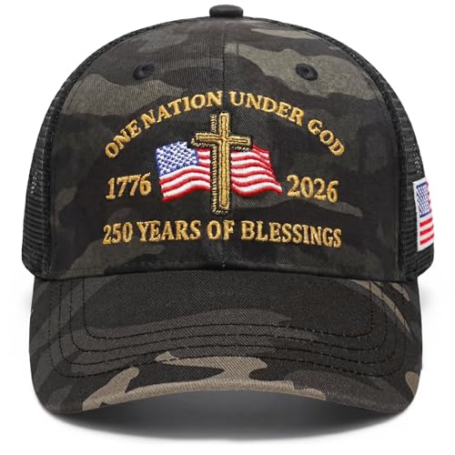 250th Anniversary USA Hat, Camouflage Mesh 250th Trucker Hat for Men Women - color: 06.250th-grey Camouflage