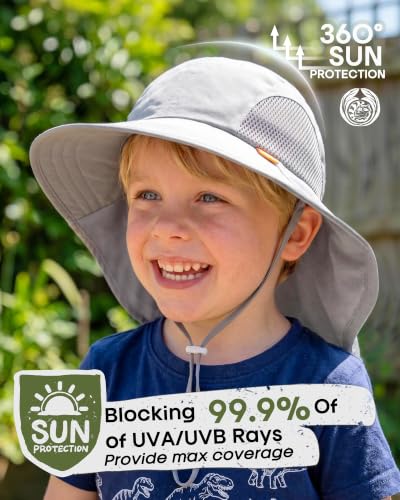 FURTALK Toddler Kids Sun Hat UPF 50+ Sun Protective Bucket Hat for Baby Summer Beach Hats - color: Grey+navy, size: 2-5T