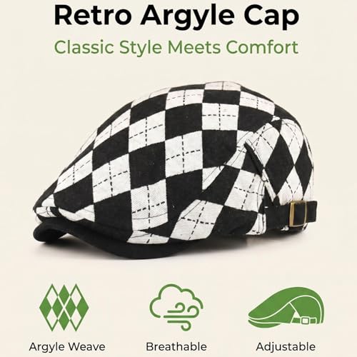Women's Berets: Black Houndstooth Red Beret Hats for Women Fall Winter Fashion Outfit - color: Advance-checkered-black