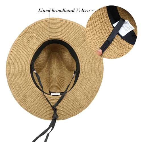 Womens Mens Wide Brim Straw Panama Hat Beach Sun Hat Summer Wide Brim Straw Roll up Hat Fisherman's UPF 50 - color: Black