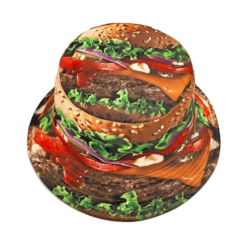 Printed Bucket Hat - Reversible Packable Summer Travel Beach Sun Cap for Men Women Teens - color: Multicolor Burger