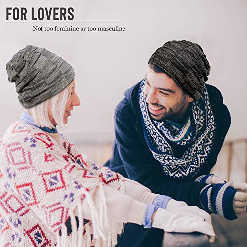 Vgogfly Slouchy Beanie for Men Winter Hats for Guys Cool Beanies Mens Lined Knit Warm Thick Skully Stocking Binie Hat Pairs - color: Navy / Brown