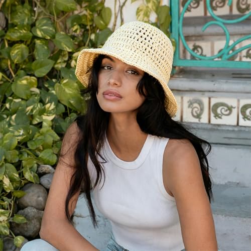 Women's Beach Bucket Hat Fisherman Cap Hollow Mesh Lightweight Breathable Sun Hat for Summer - color: Hollow White