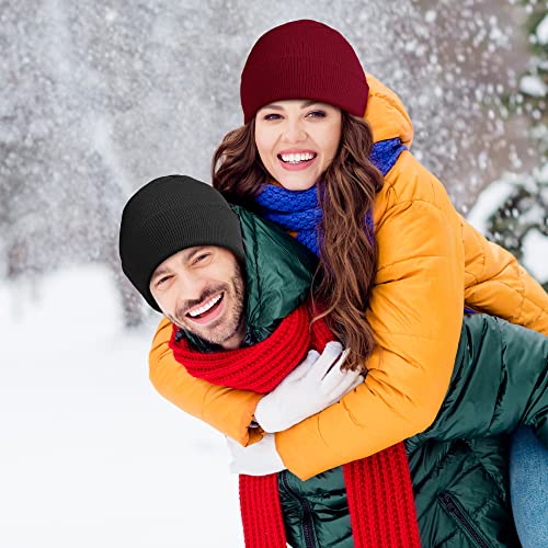 Cooraby 3 Pack Unisex Winter Skull Cap Beanies Knitted Cuff Hats Caps Roll-up Edge Beanie Hats for Men Women Outdoors - color: Black, Heather Grey, Jujube Red