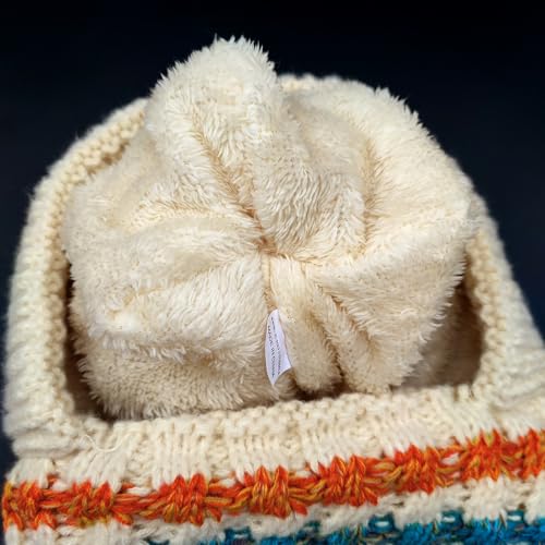 HUAMULAN Women Winter Knit Beanie Hats One Piece Fleece Lined Balaclavas - color: Beige + Colorful Stripe