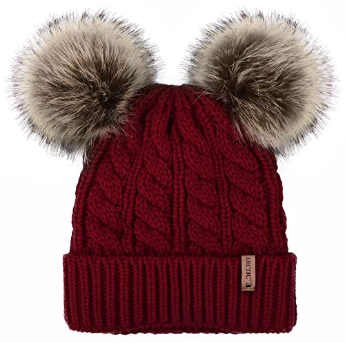 Arctic Paw Pom Pom Beanie Cable Knit Fleece Lined Winter Beanie Women Hat - color: Burgundy Hat Coffee Ball