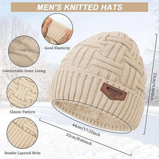 Winter Scarf for Men, 3 PCS Fleece Beanie Hat and Gloves Set - color: X-beige Hat Scarf Gloves Set