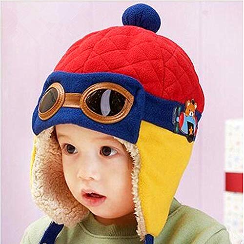 Toddlers Baby Girls and Boys Crochet Earflap Pilot Hats Beanie Cap Winter Warm Knit Caps Ear Protection Cap - color: Hat1-red