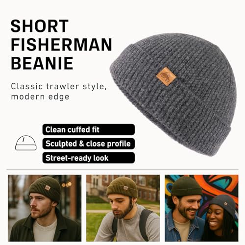 TOP-EX 100% Australian Merino Wool Fisherman Beanie, Short Cuffed Knit - color: Concrete Grey, size: X-Large-XX-Large
