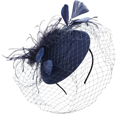 DRESHOW Fascinators Hat Feather Headband Women's Fascinators Tea Party Headwear with Clip Flower Head Band for Girls & Women - color: 6.25" / Navy