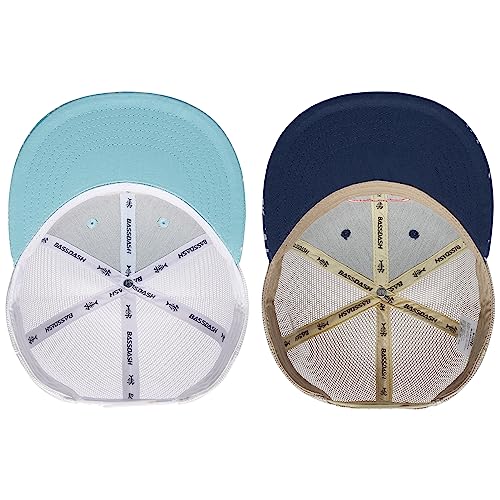 BASSDASH 2 Pack Flat Brim Trucker Cap Adjustable Snapback Hat Mesh Back for Men Women Fishing Hunting - color: Pack of 2,turquoise & Navy Blue