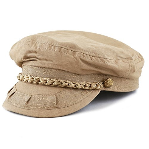The Hat Depot Unisex Cotton Yachting Style Sailing Greek Fisherman Cap hat - color: Khaki, size: Small-Medium