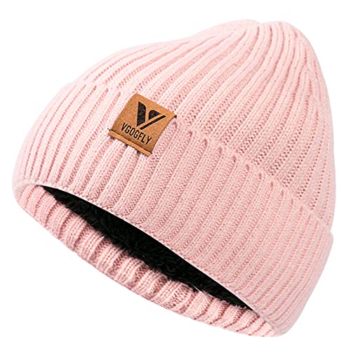Vgogfly Lined Men Beanie Slouchy Knit Skull Cap Warm Stocking Hats Guys Women Striped Winter Beanie Hat - color: Pink