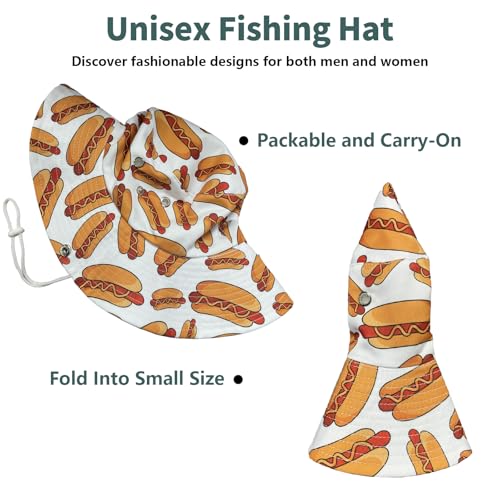 Funny Sun Hat for Men Women Wide Brim Bucket Hat Hiking Boonie Hat Summer Beach Fishing Caps - color: Hot Dogs