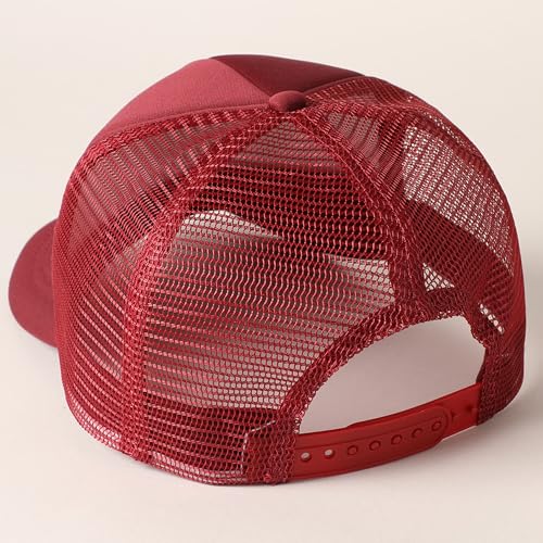 MIRMARU 5 Panels Blank Foam Front Two Tone Solid Trucker Mesh Back Baseball Cap with Adjustable Snapback Strap - color: Solid-burgundy