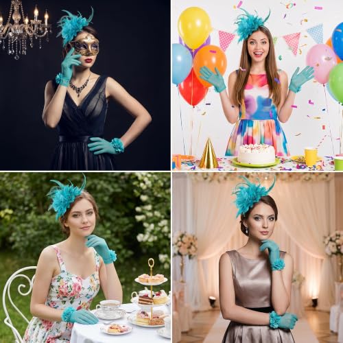 Pistha Fascinators Hats for Women and Tea Party Gloves for Tea Party Dress - color: Lake Blue