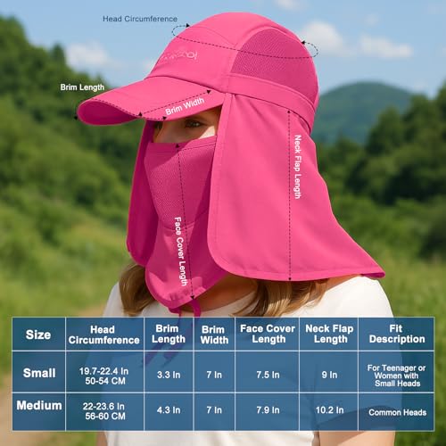 Surblue Baseball Sun Cap with Removable Neck Flap and Face Mask UPF 50+ - color: Rosered, size: Small